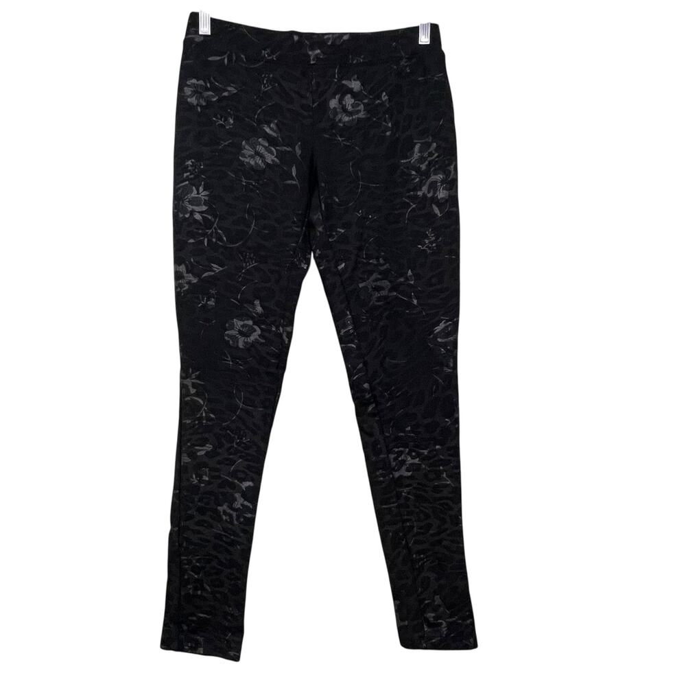 Women’s Black Floral Animal Print Leggings Pants Size M Pull On Stretch Paniz